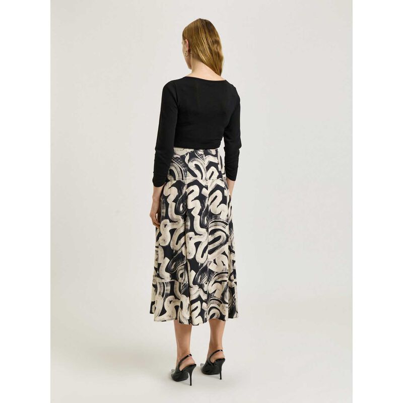 Veronika Maine Black Abstract Brush Midi Skirt image number 1